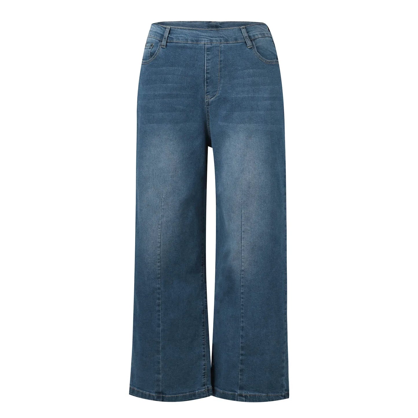 Women Seamed Front Wide Leg Jeans Elastic Waist Stretch Denim Flare Jeans High Waisted Jean Bell Bottom Cropped Pants pantalones