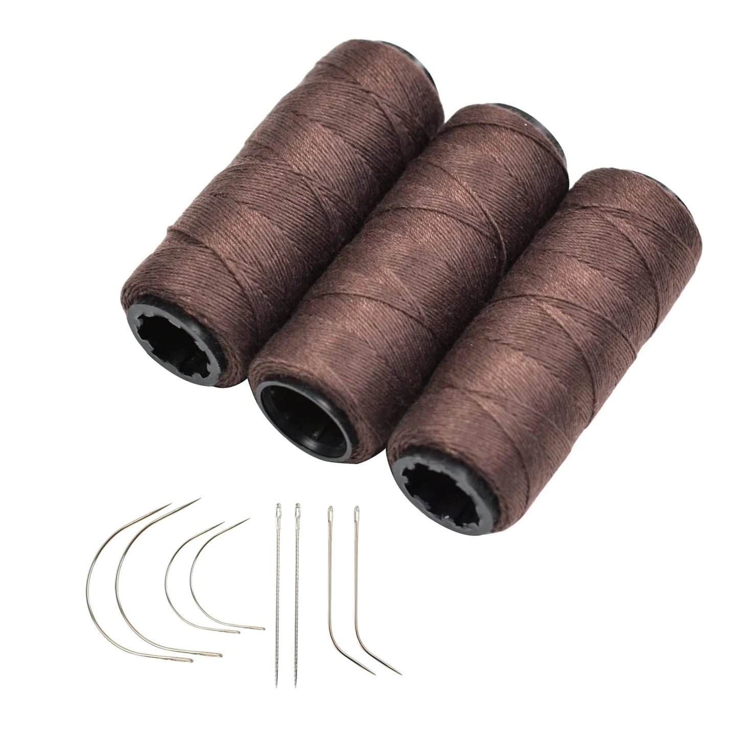 3 Rolls Hair Weaving Threads with 8 Pieces Sewing Needle Weaving Threads for Making Wigs Hand Sewing Hair Weft DIY