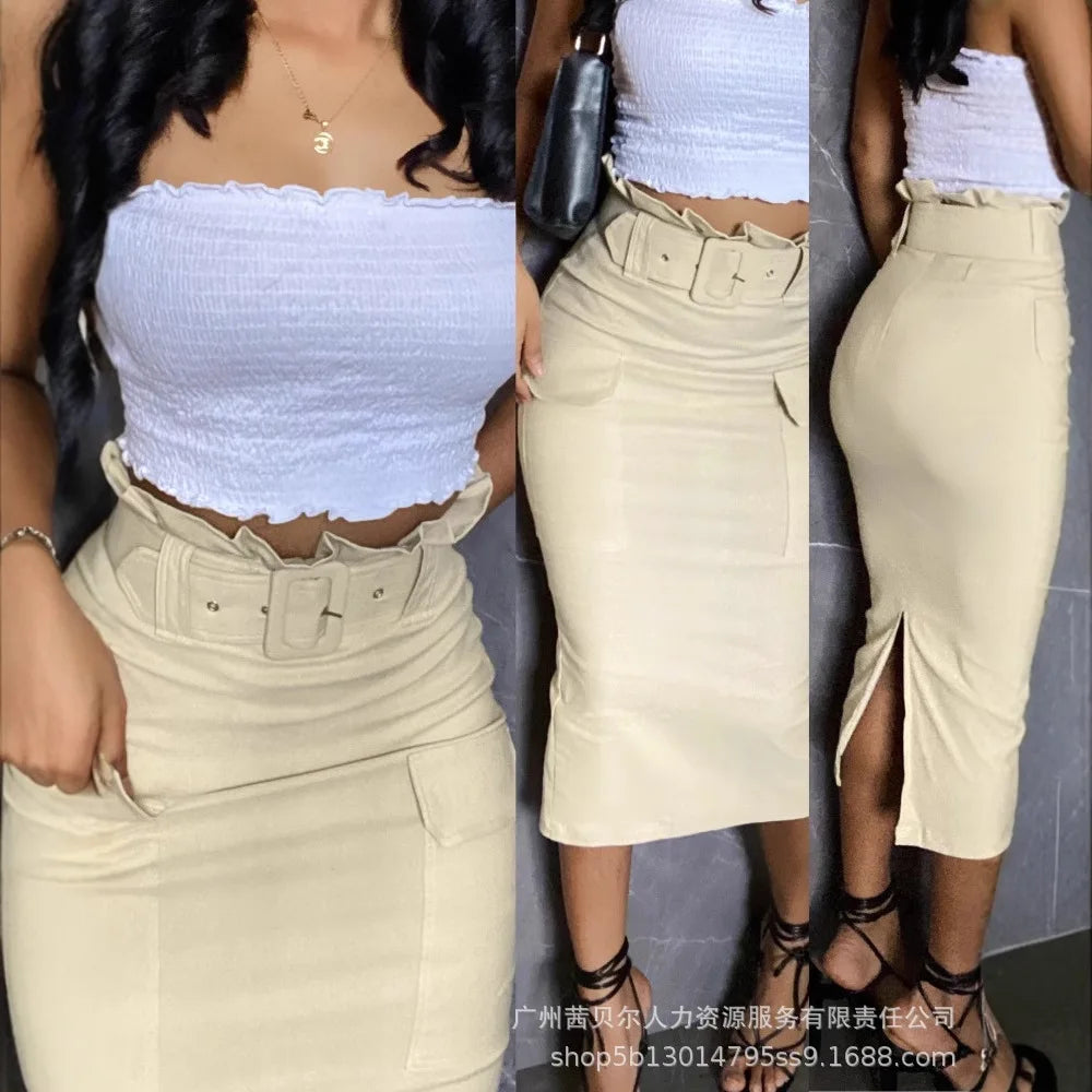 Skirts Mid Length Skirt Women Slim Fit Casual High Waist Bodycon Y2k Streetwear Elegant Splice Temperament Party Work Spring