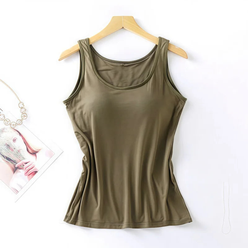 2025 Women's Vest Tops With Built In Bra Neck Vest Padded Slim Fit Tank Tops Sexy Shirts Feminino Casual Underlay shirt slimming