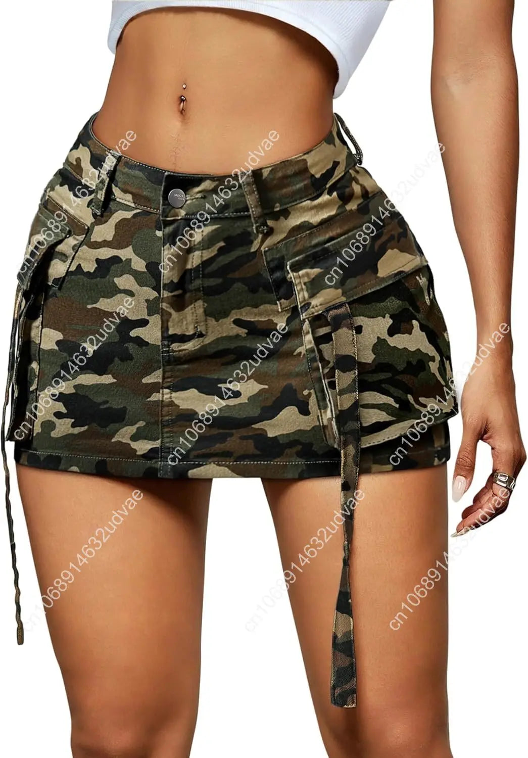 Women Cargo Skirt Denim Mini Low Waist Y2K Jean Skirts with Pockets