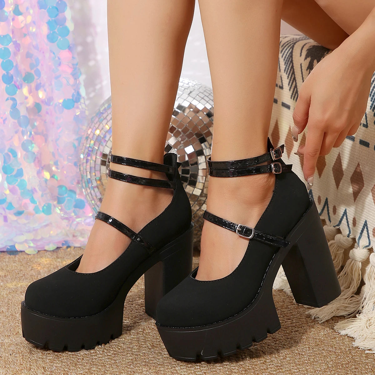 High Heels Women Mary Janes Shoes Woman Platform Fashion Sandals Women Summer New Dress Lolita Shoes Chunky Pumps Zapatos Mujer