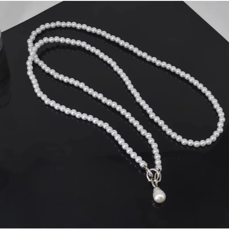 Pearl Beaded Long Necklace for Women Girls Big Pendant Collares Evening Dress Decorations Chain Elegant Jewelry Gifts