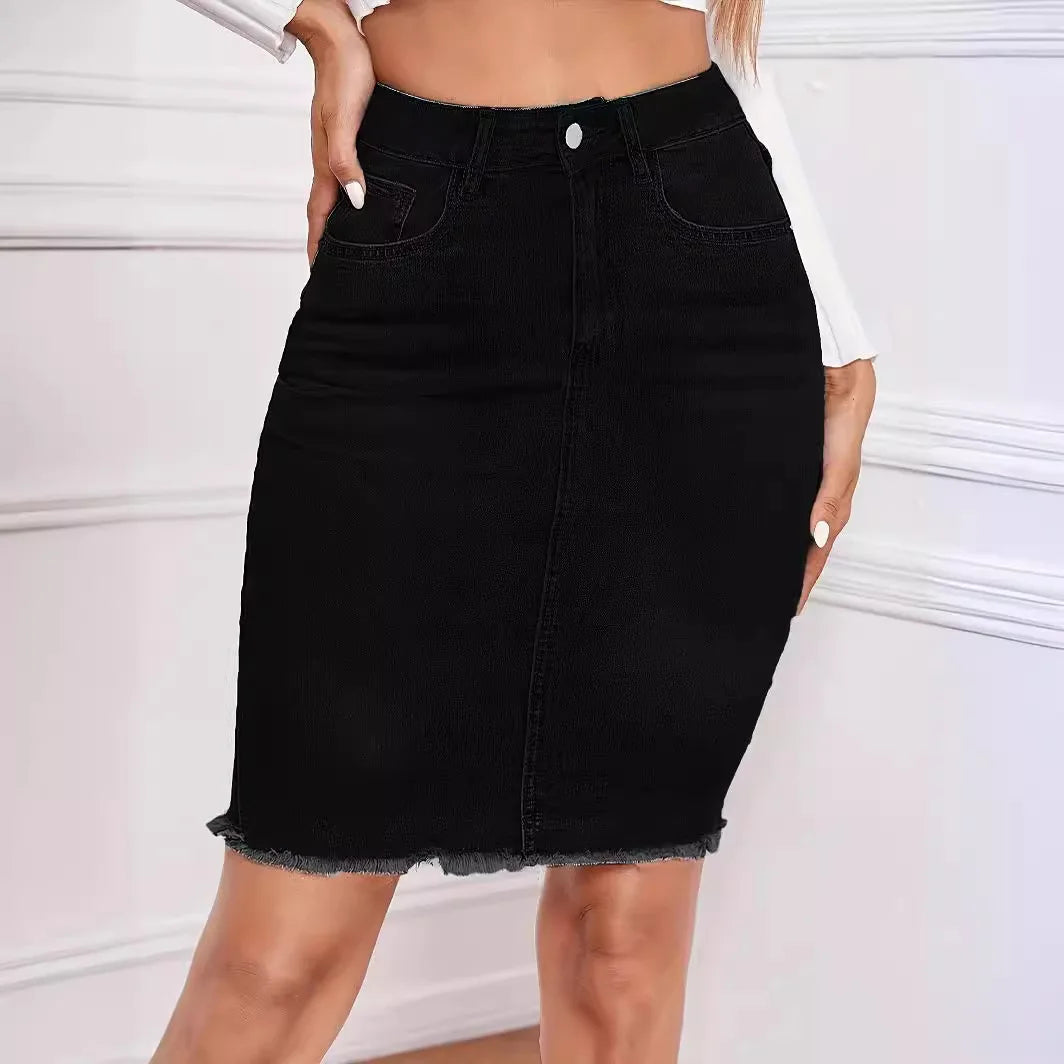 Women's Casual Jean Skirt High Waist Stretch Denim Skirts