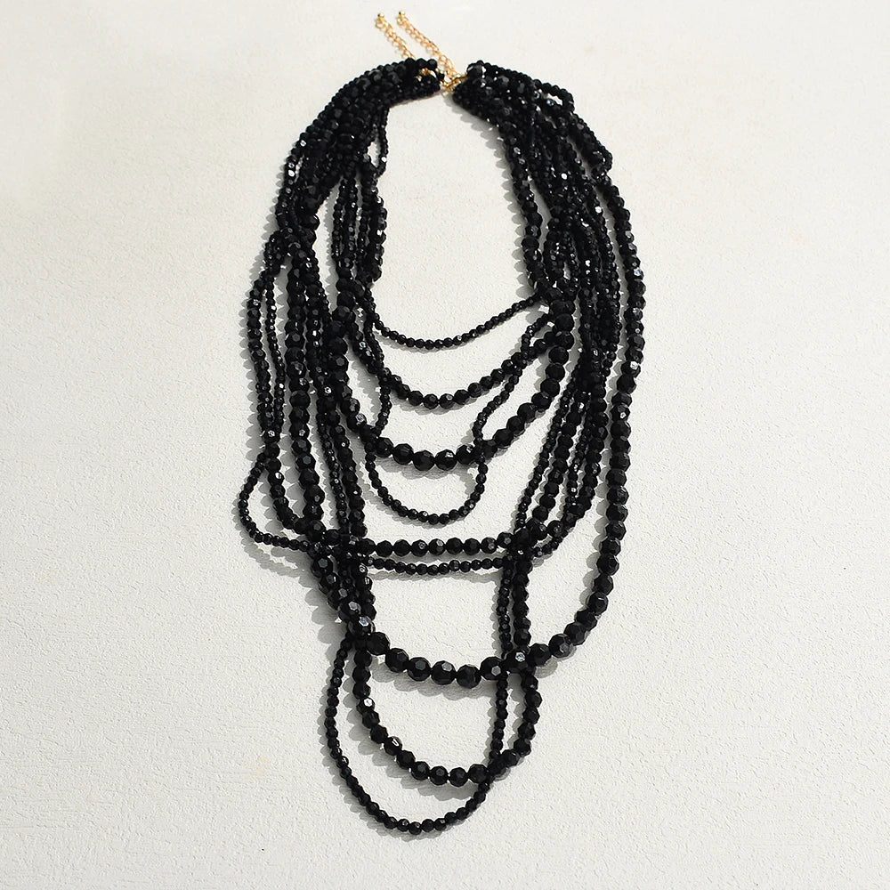 Bohemian Multi Layer Handmade Beaded Necklaces for Women Exaggerated Red Green Waterfall Beads Pendant Necklace Party Jewelry