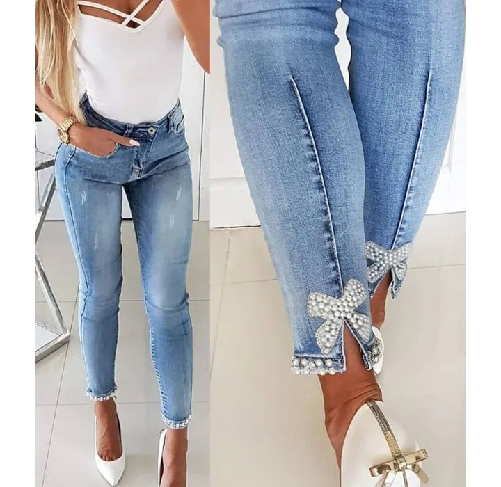 Winter Jeans Women Streetwear Spring and Summer 2024 Fashion Versatile Casual Bow Denim Pants Y2k Pencil Trousers for Female