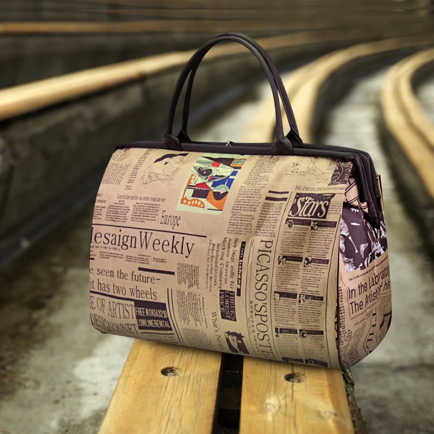 Women'S Waterproof Handbag Travel Bag Newspaper Printed Vintage Bag Fashion Women'S Handbag Bags For Women сумка женская Bolso