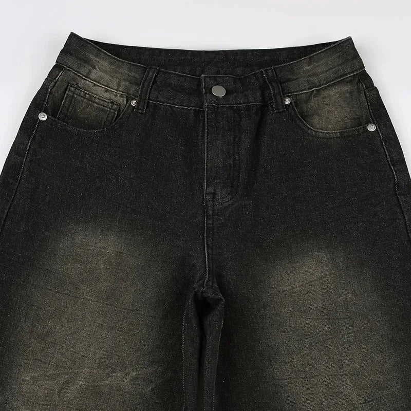Low Waist Jeans for Women Goth Y2k Style Baggy Jeans Punk New Jeans Wide Leg Denim Pants Kpop Casual Loose Streetwear