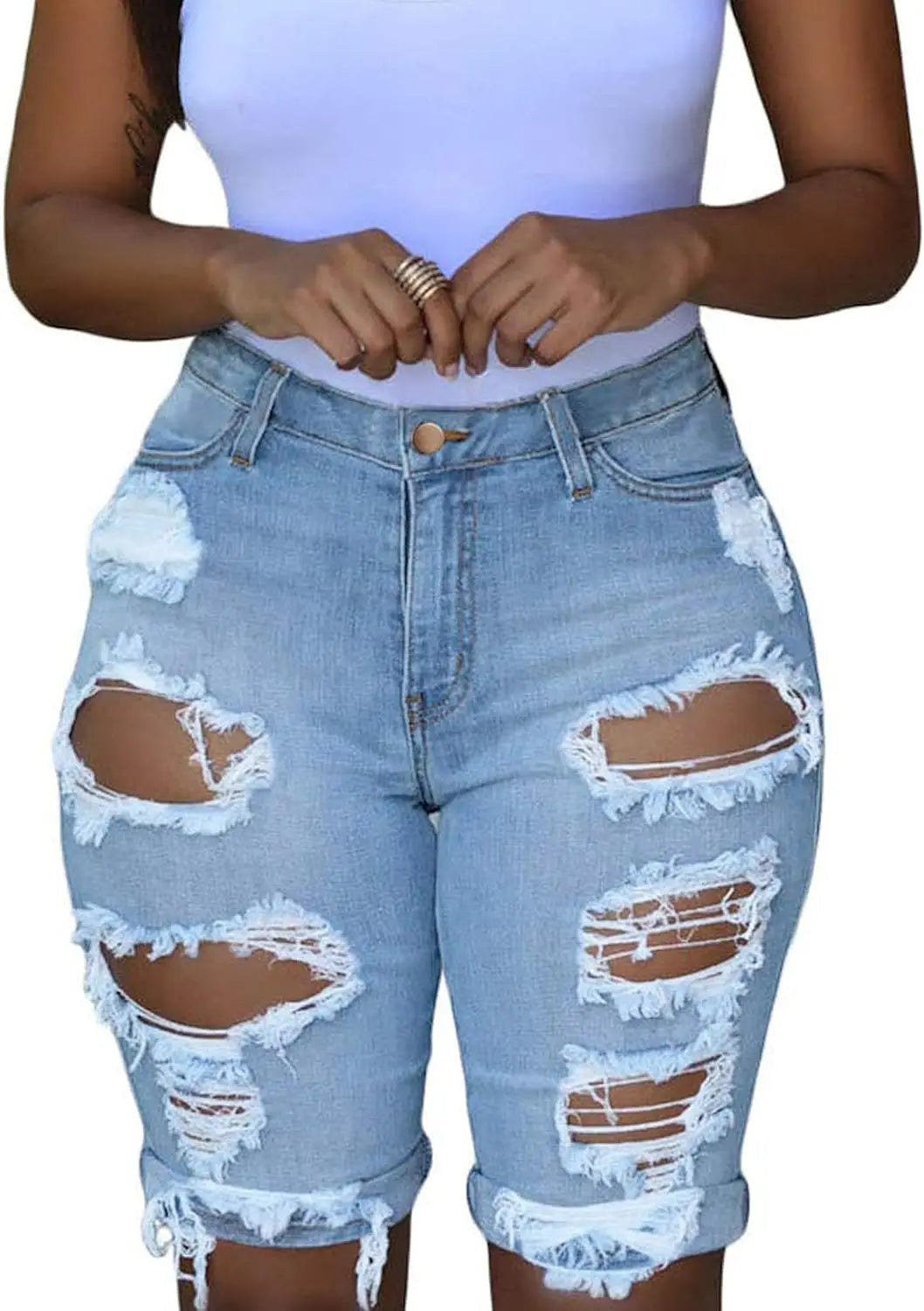 Retro Ripped Jeans Sexy Women Mid Rise Pants Hip Hugging Tight Bermuda Shorts Y2k Hip Hop Trousers Street Fashion Pant