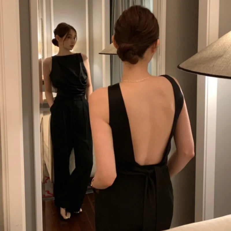 Feminino Sexy Backless Ropa Mujer 2025 Women Top New Sleeveless Clothes Round Neck Tanks & Camis Summer Elegant Tops