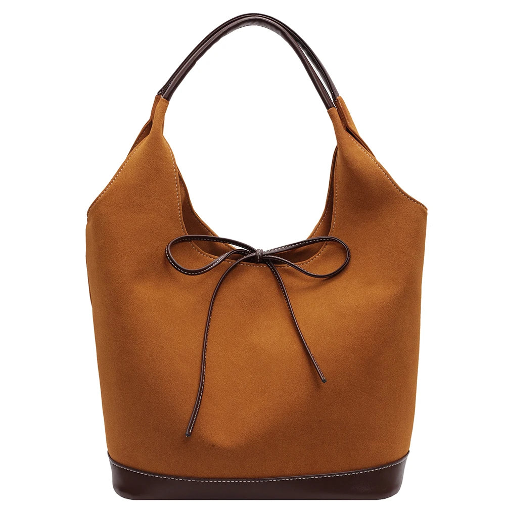 Women PU Tote Bag Designer Shoulder Bags Fashion Bucket Bag Large Capacity Suede Tote Purse Handbag Stylish Commuting Bag