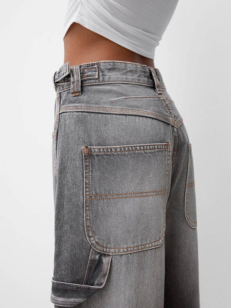 Women Wide Leg Denim Pants Casual Loose Vintage Distressed Jeans Trousers for Work Office Streetwear