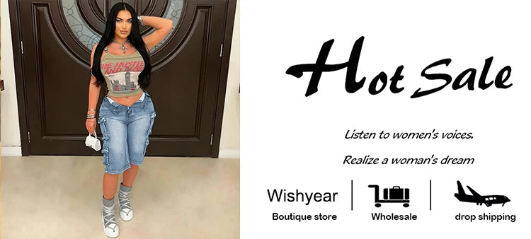 Fashion Washed Blue Denim Wide Leg Pants Women Casual Multi-pocket Loose Streewwear Boyfriend Short Mid Jeans Bottoms Clubwear