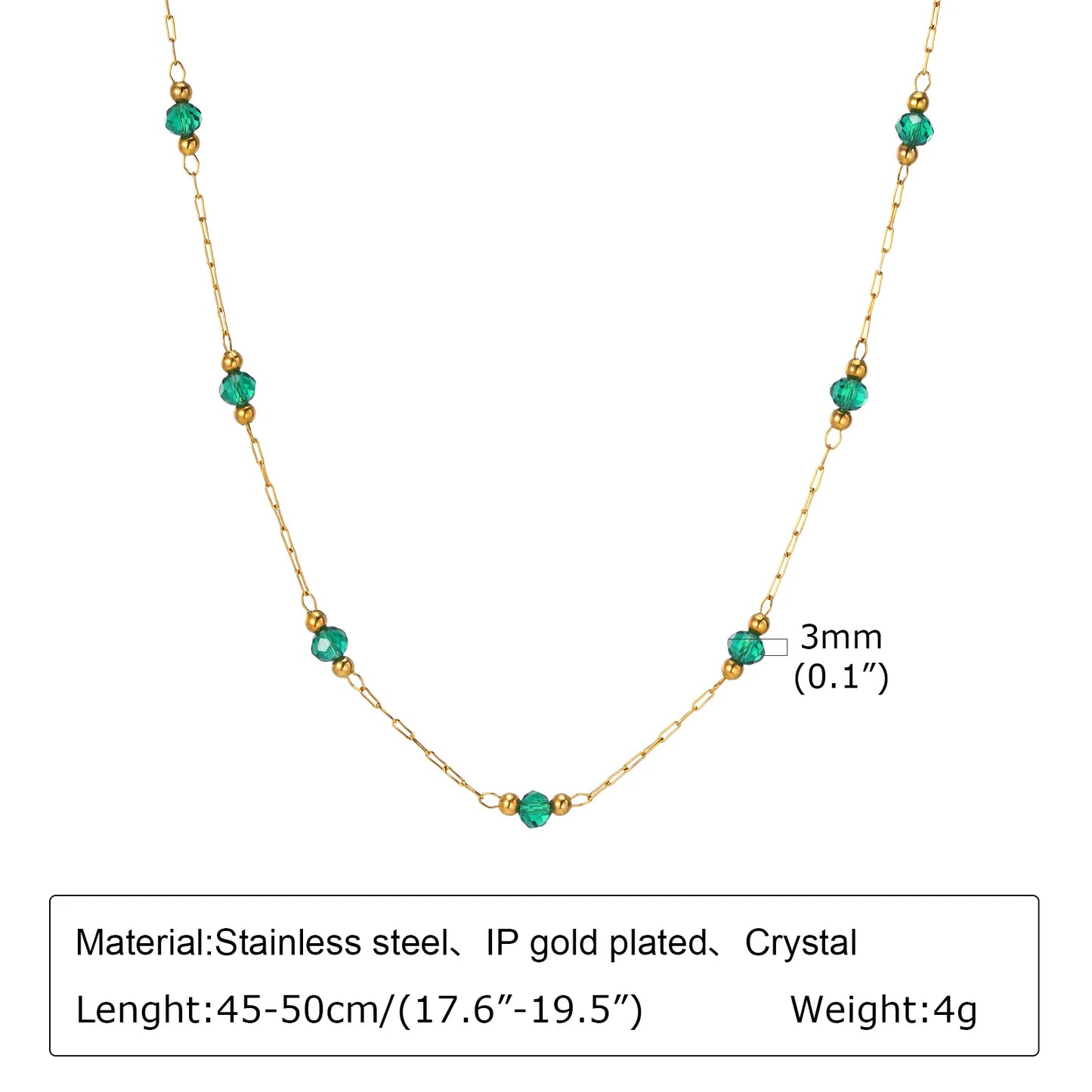 Bohemian Necklace Beaded Strap Chain Women Fashion Lanyard Neck Chain Jewelry Stainless Steel Green/Black Faceted Beads Necklace