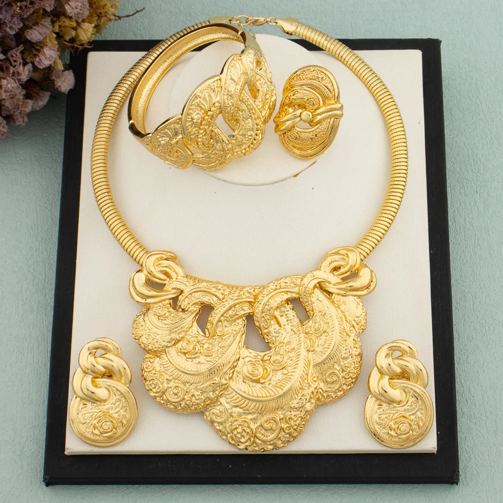 Women Necklace Earrings Arab Fashion Luxury Jewelry Set Large Pendant Earrings Necklace Gold Plated Dubai Party Jewellry Gift