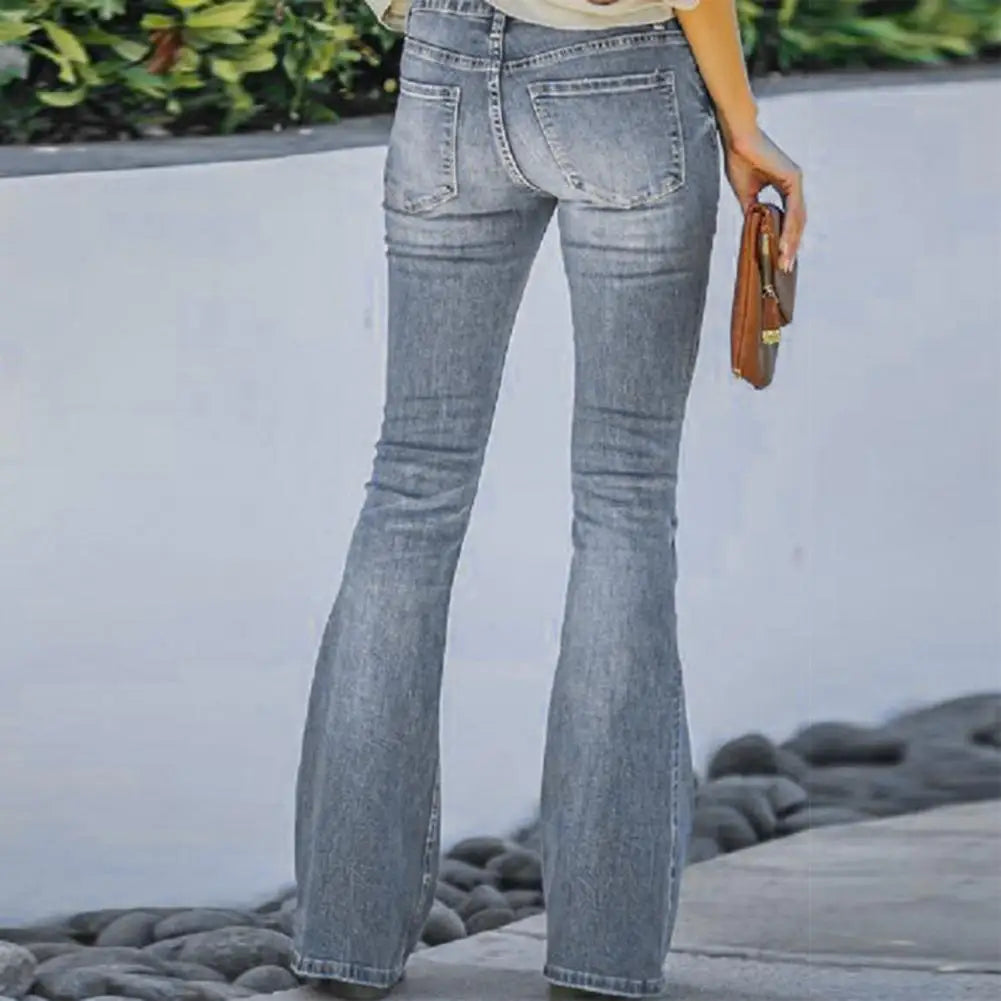 Slimming Jeans High Waist Flared Hem Women's Jeans with Gradient Color Matching Bell-bottomed Pants Denim Trousers Slim for A