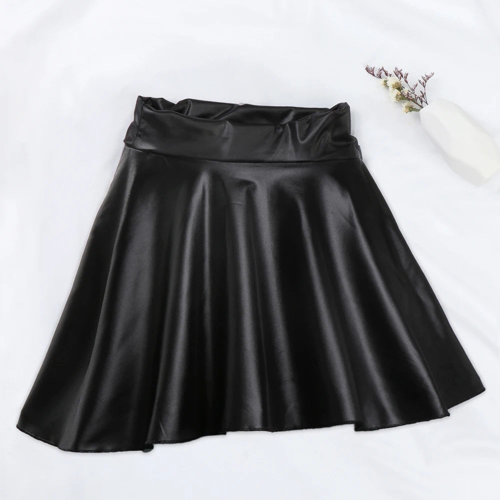 High Waist Elastic Mini Short Skirt Women Faux Leather Skirts