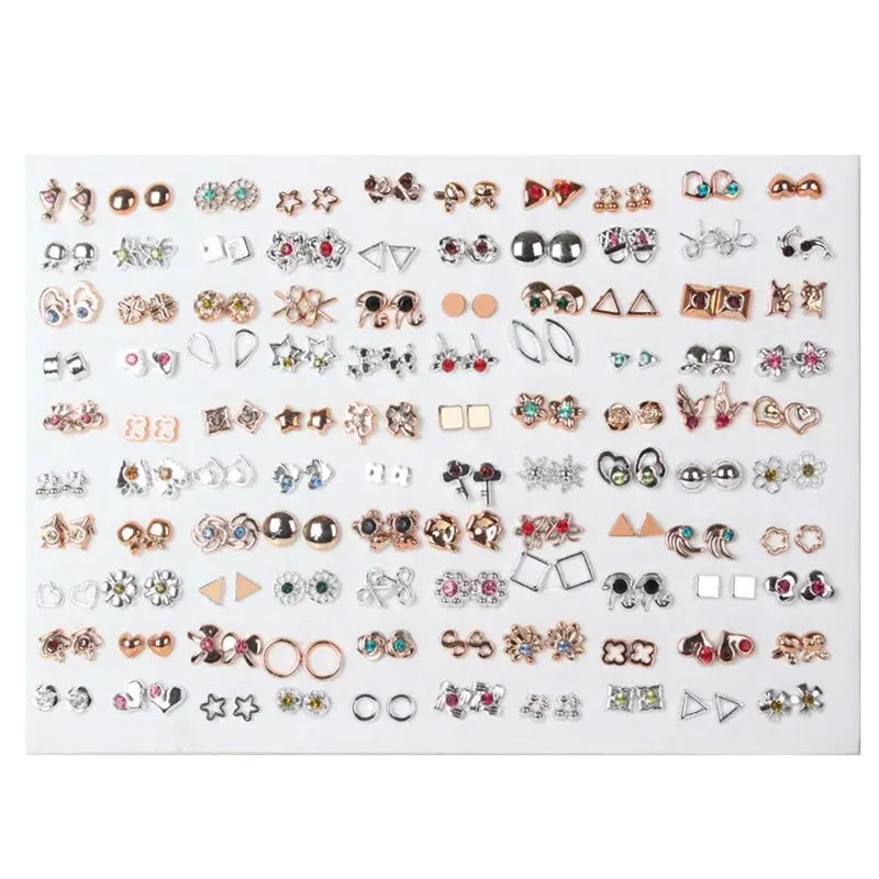 New Fashion 100 Pairs/Lot Colorful Rhinestone Mutiple Styles Random Stud Earrings For Women Lady Simple Couple Friends Earwear