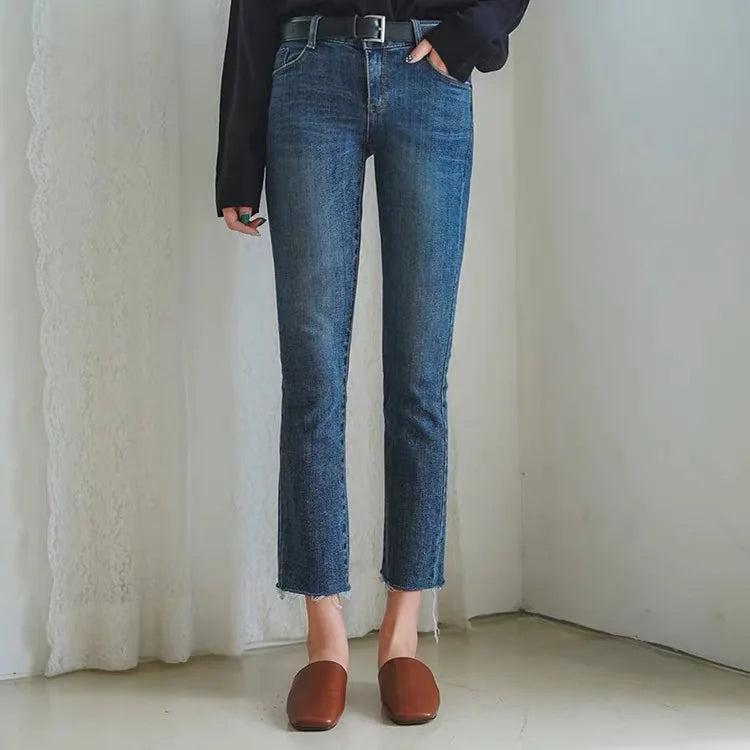 Light Blue Jeans Women Straight Leg Elastic Chic Boyfriend Pants Denim Streetwear Women Ladies Cargo Pants New Fashion 2023