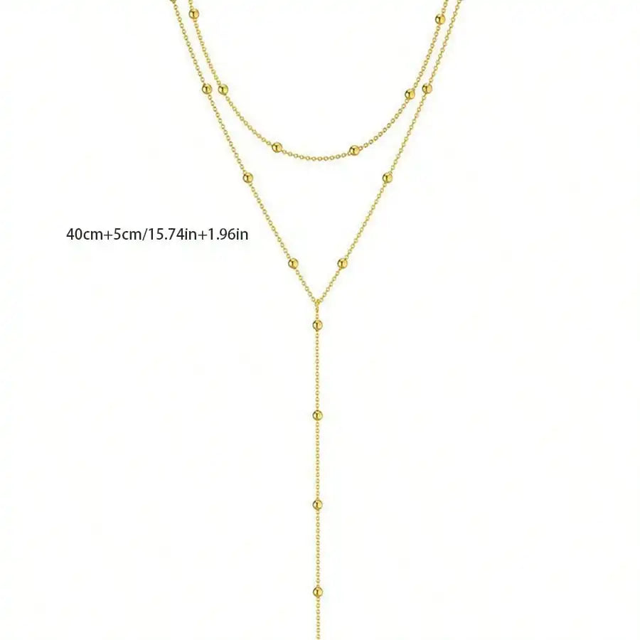 Layered Y-Shaped Necklace with Beaded Chain Detailing and Lariat Structure, Minimalist Two-Strand Design for Everyday Wear
