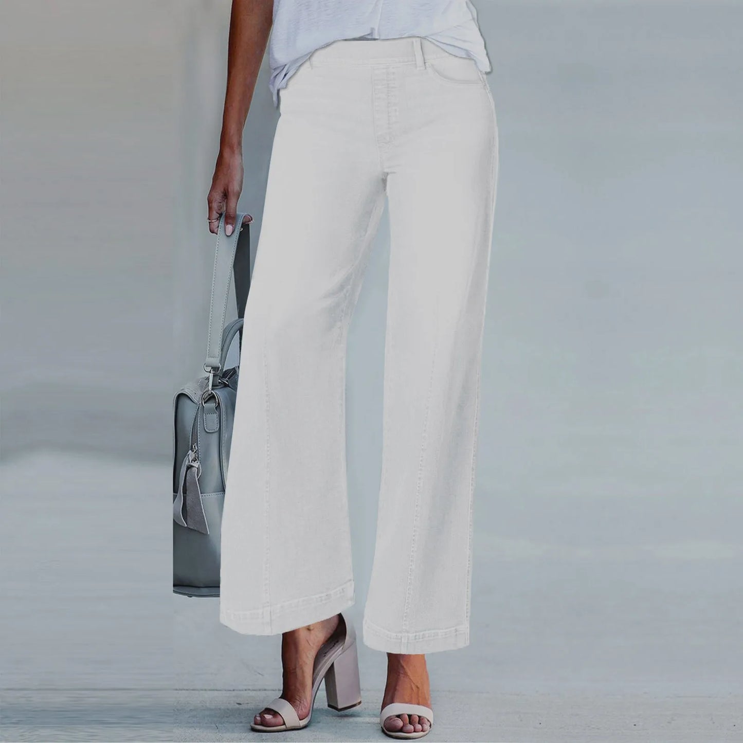 New Wide Leg Jeans For Women Seamed Front Wide Leg Jeans Solid Color Casual Fashion Trousers Pantalones De Mujer Pants For Women