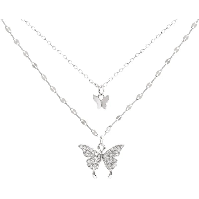 Double Layered Butterfly Necklace for Women with High-end Design, Light Luxury and Niche Collarbone Chain