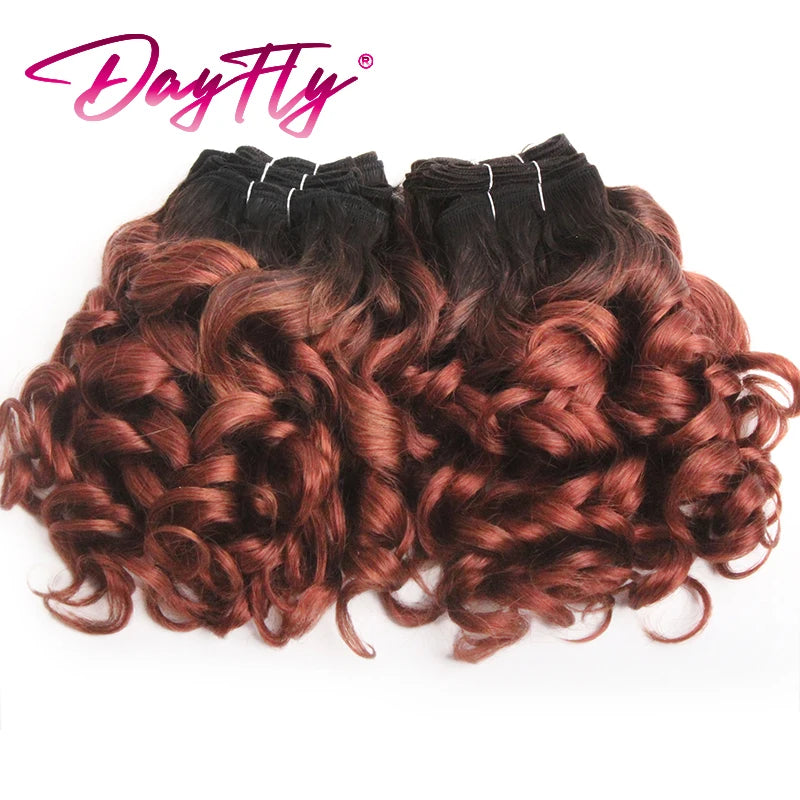 Brazilian Hair Weave Bundles 100% Human Hair Bundles Short Curly Hair Bundles 8Inch 6 Bundles Colored Hair Extensions For Women