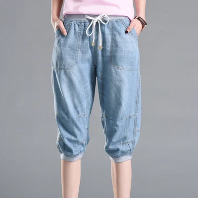 Summer Styles Loose Jeans For Women Calf-Length Harem Pants Elastic High Waist Thin Pants Fashion Jeans 4XL