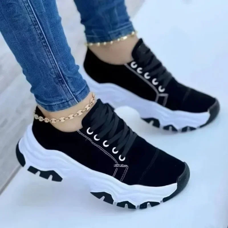2024 New Women Sneakers Fashion Platform Lace Up Casual Sports Shoes Comfortable Running Ladies Vulcanized Shoes Female Footwear
