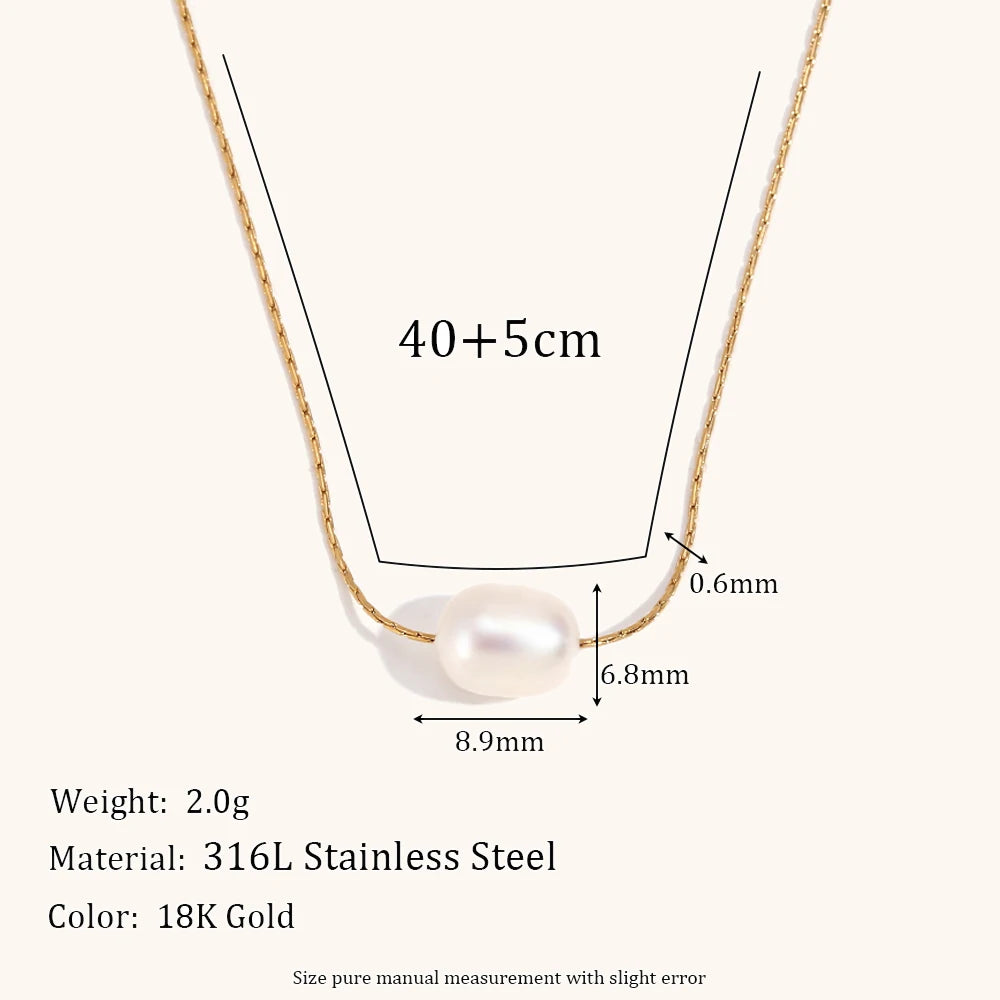 La.Muses Natural Pearl Beads Chic Elegant Exquisite Necklace Thin Chain Stainless Steel Minimalist Charm Collar Jewelry Women