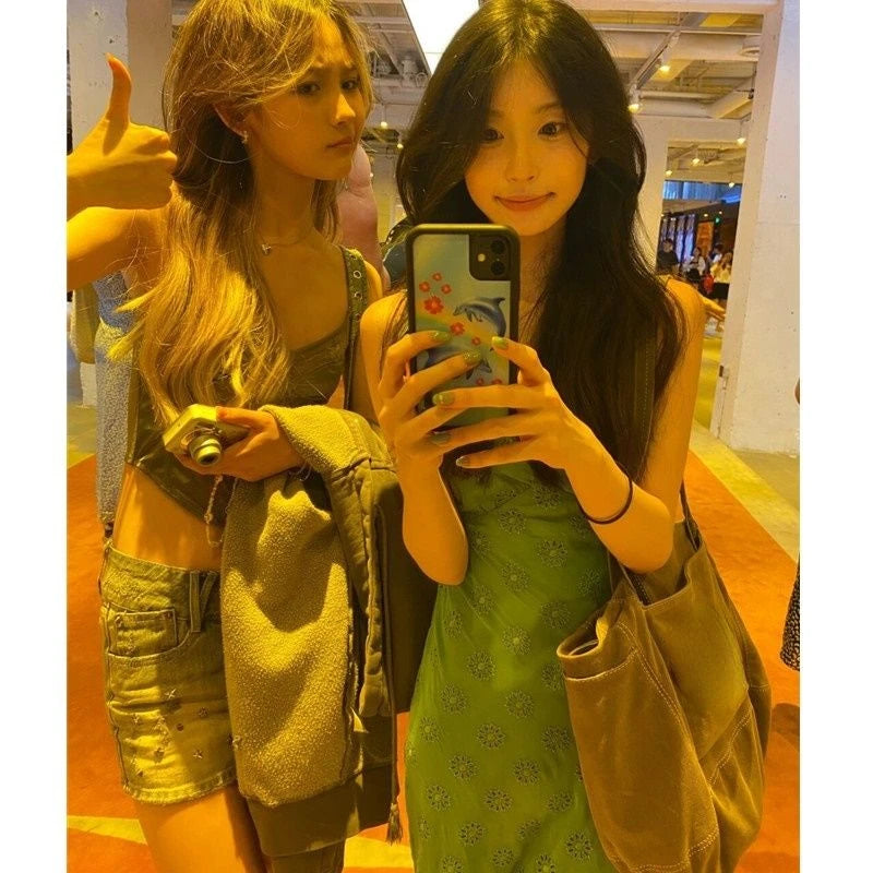 Elegant Green Print Dresses for Women V-neck Sleeveless Vintage Robe Femme 2025 Vestidos De Mujer Slim Waist Sexy Summer Dress