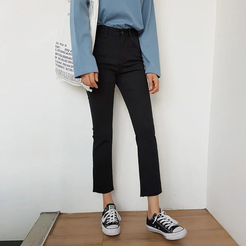 Light Blue Jeans Women Straight Leg Elastic Chic Boyfriend Pants Denim Streetwear Women Ladies Cargo Pants New Fashion 2023