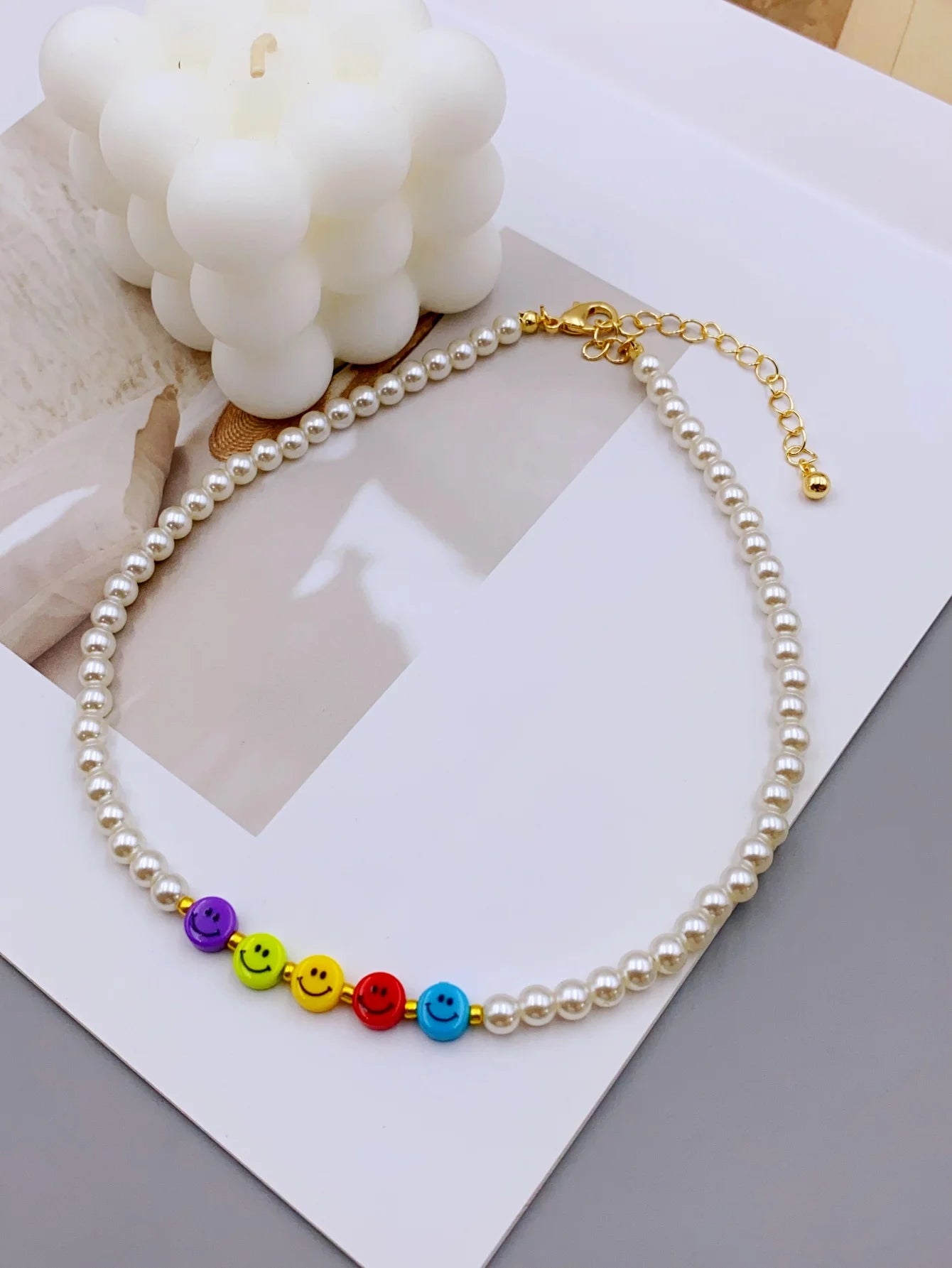 Charming Acrylic Pearl Necklace with Colorful Smiling Beads for Women necklace for women