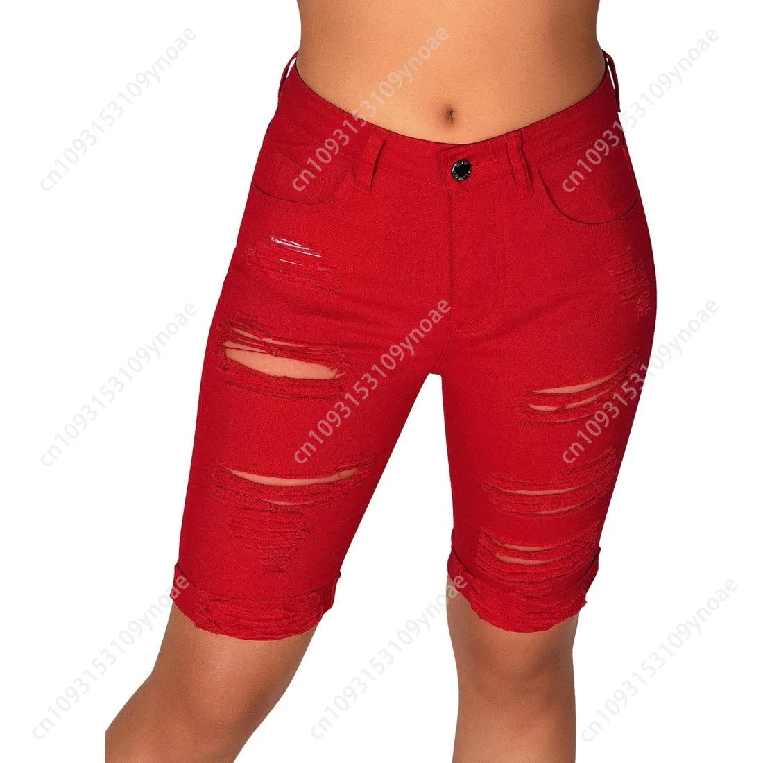 Retro Ripped Jeans Sexy Women Mid Rise Pants Hip Hugging Tight Bermuda Shorts Y2k Hip Hop Trousers Street Fashion Pant