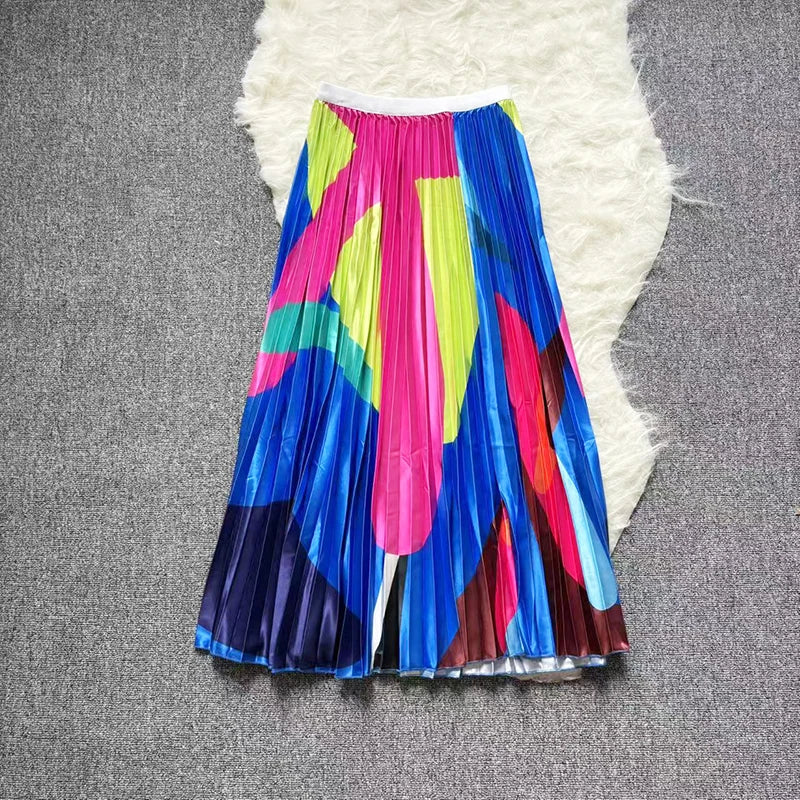 2025 Satin Long Skirts for Women Draped High Waist Midi Skirt Woman Summer Straight Women's Skirt Holiday Beach Women Skirt