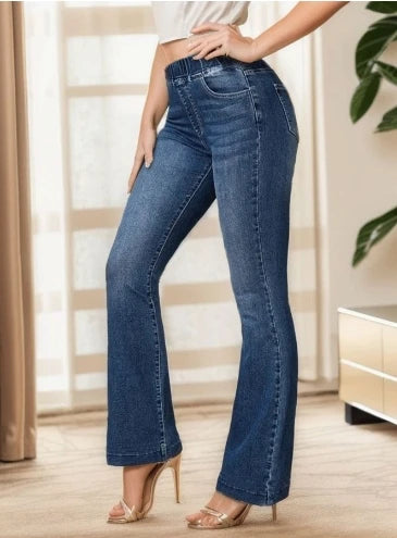 Elegant Jeansfashion New Slim Fit and Lifted Buttocksslightly Flared Pants Elastic Waist High Stretch Jeans for Women