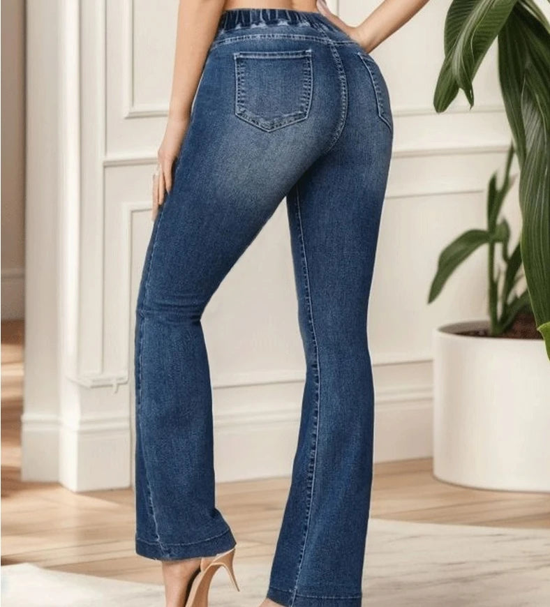 Elegant Jeansfashion New Slim Fit and Lifted Buttocksslightly Flared Pants Elastic Waist High Stretch Jeans for Women