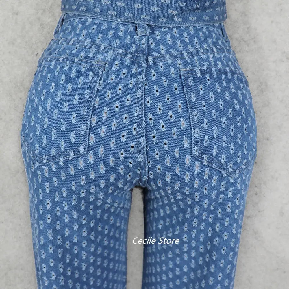 New African girly jeans ripped jeans womens three-piece denim jacket women slit wide leg slit trousers jeans uomo