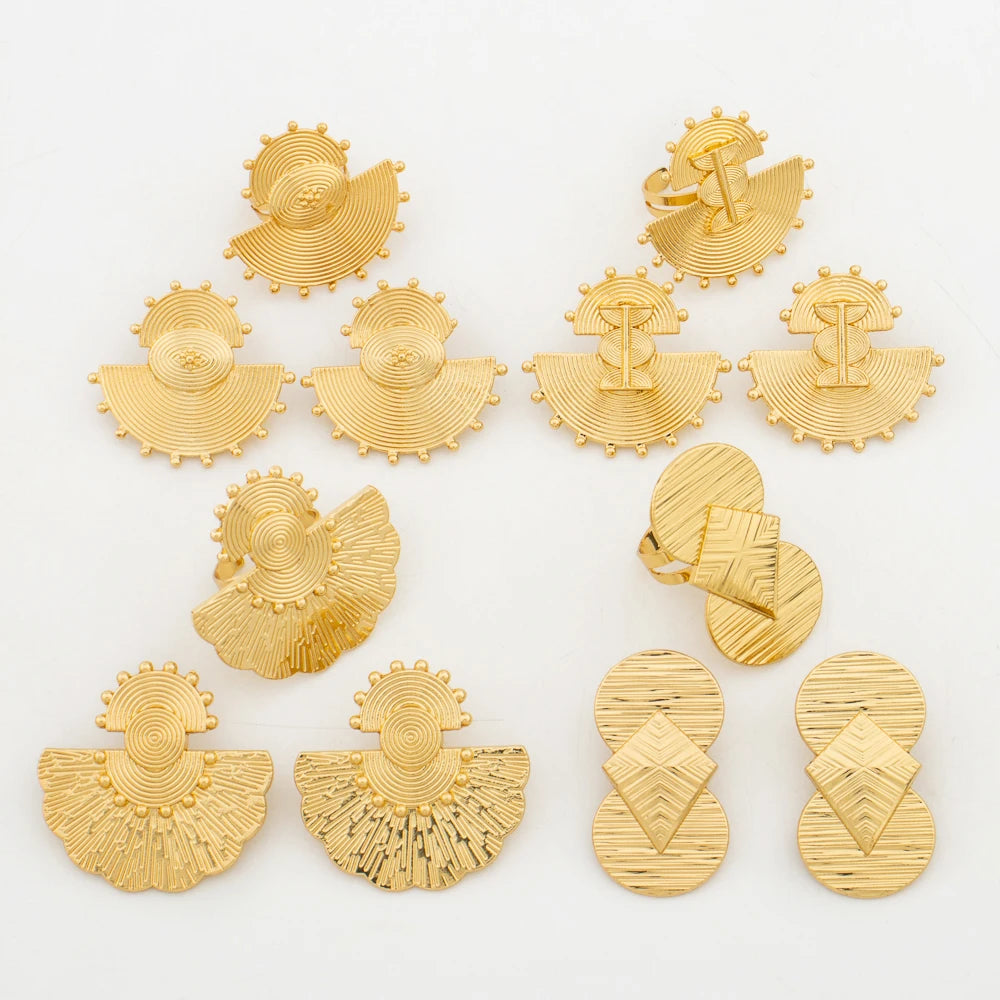 New 18 Gold Plated Jewelry Set For Women Design Dubai Fashion Earrings and Ring Set African Bridal Wedding Jewelry Party Gift