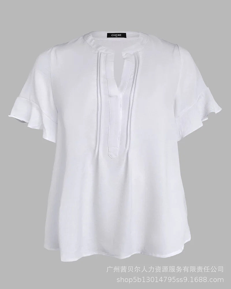 Tops Women Blouse Top Flare Sleeve V Neck Summer Casual Loose Bell Sleeve Work Simple Tees Y2k Streetwear Elegant Splice 2025