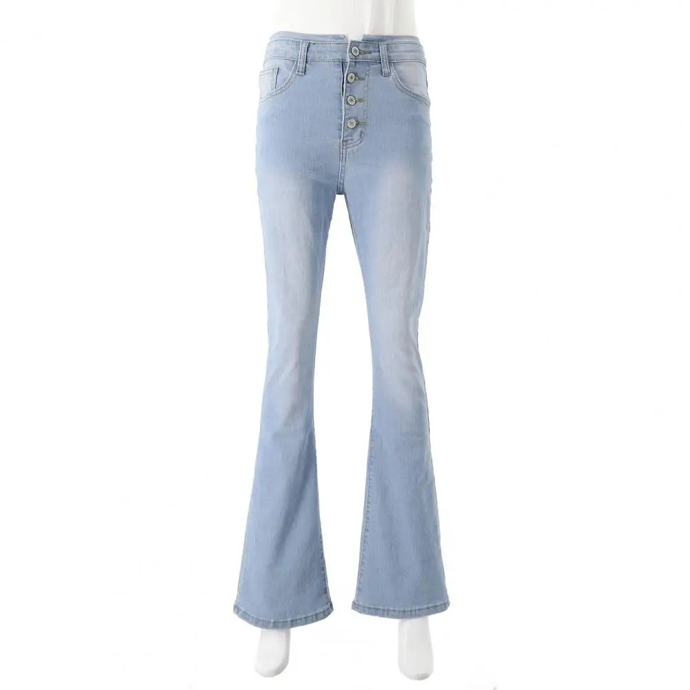 Slimming Jeans High Waist Flared Hem Women's Jeans with Gradient Color Matching Bell-bottomed Pants Denim Trousers Slim for A