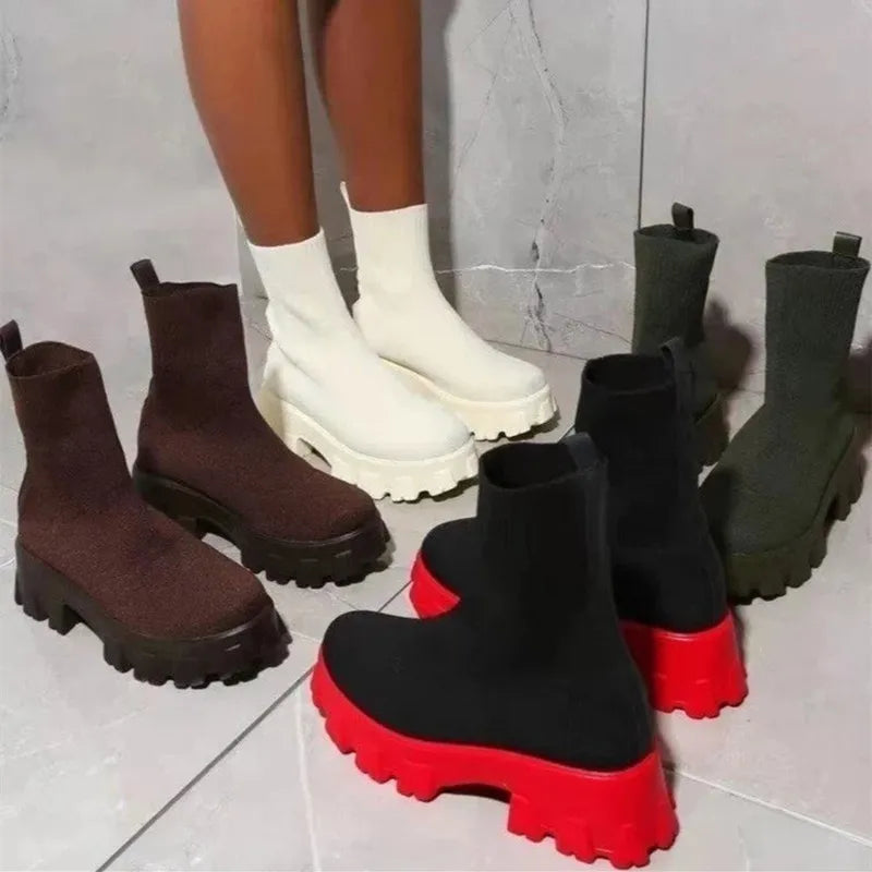 Women's Socks Shoes 2025 Spring Autumn New Fashion Breathable Casual Wedges Platform Ankle Boots Zapatos De Mujer Boots