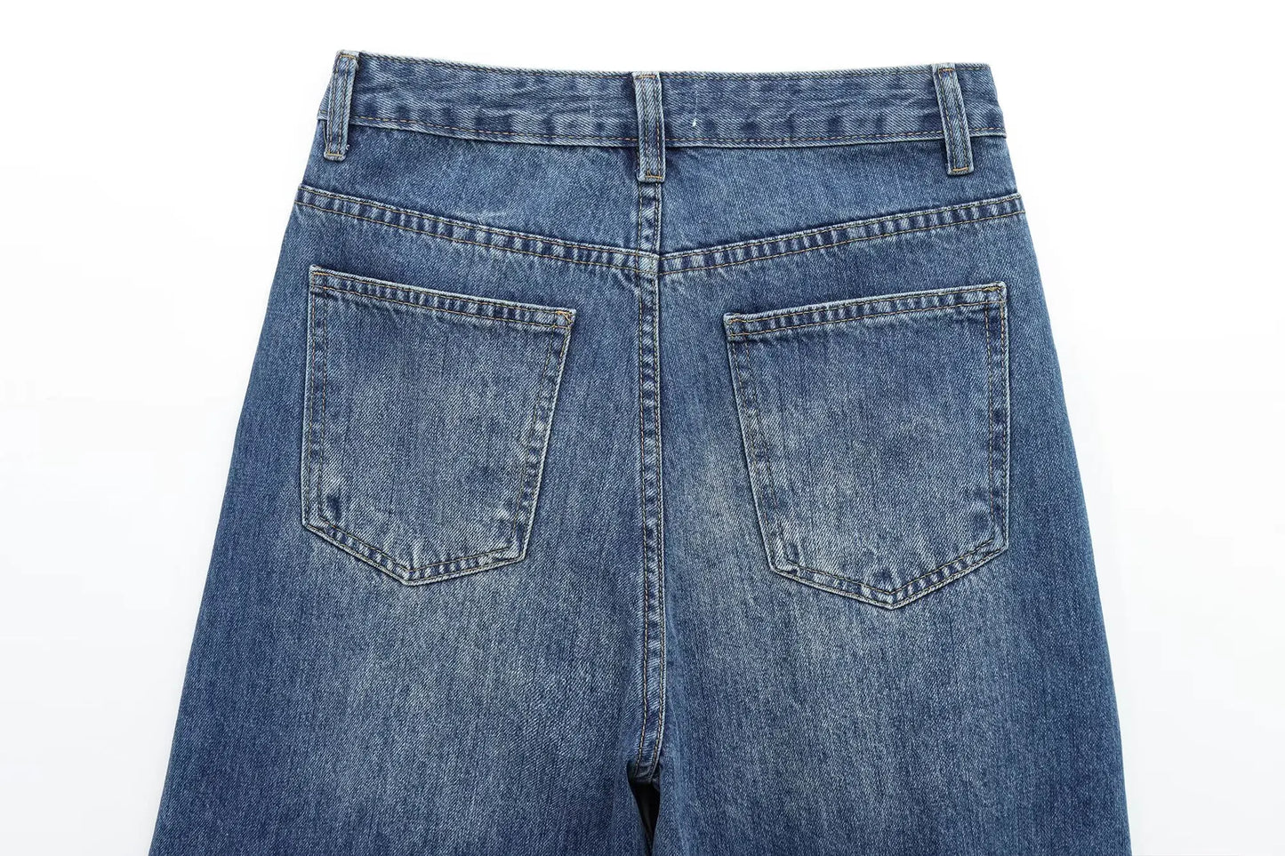 Women's new chic fashion asymmetrical waist design loose high waist wide leg jeans retro side pocket zipper women's denim pants