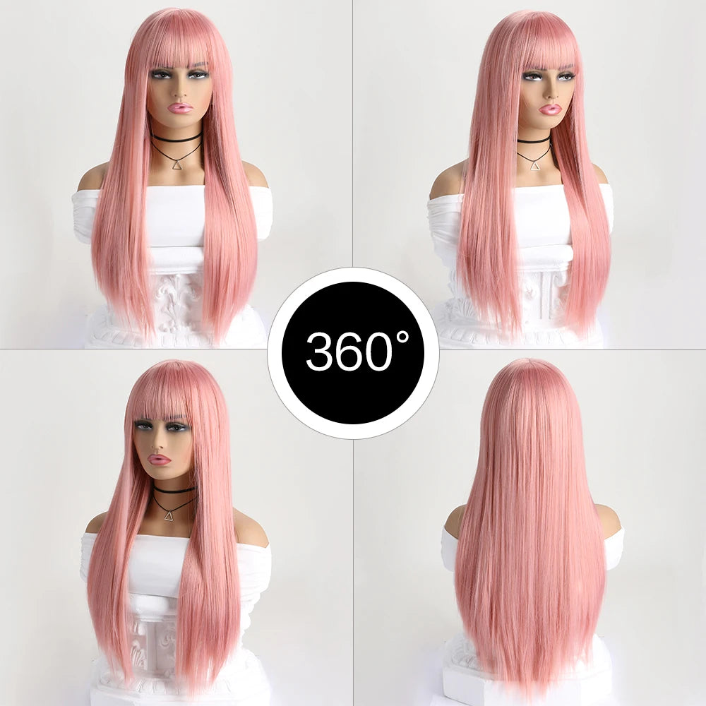 26Inch Colour Wig Long Straight Synthetic Wig for Women Fashion Wig for for Daily Halloween Costume Party Cosplay 