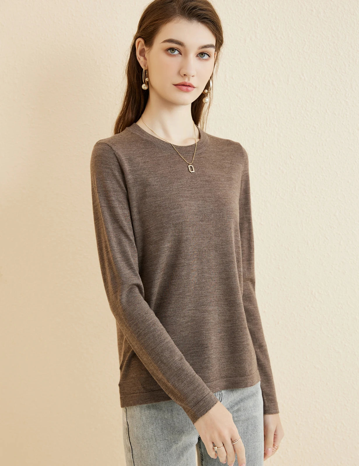 Women's T Shirt 100% Merino Wool Base Layer Top Fall Winter Fashion Crewneck Soft Merino Tee Long Sleeve Tops Knit Women Clothes