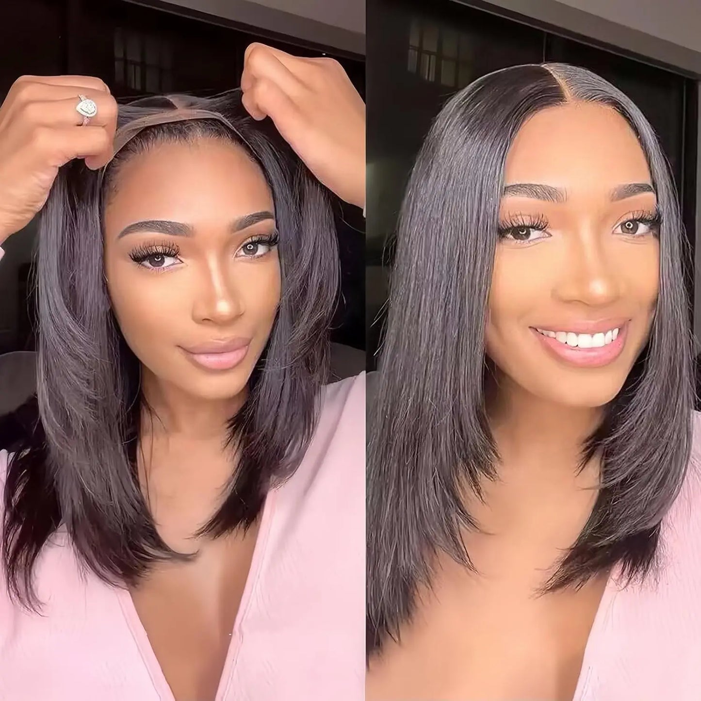 Glueless Wear Go Straight Human Hair Wigs Short Ready To Wear Bob Wigs Without Glue Closure Front Wigs For Women on Sale