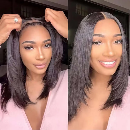 Glueless Wear Go Straight Human Hair Wigs Short Ready To Wear Bob Wigs Without Glue Closure Front Wigs For Women on Sale