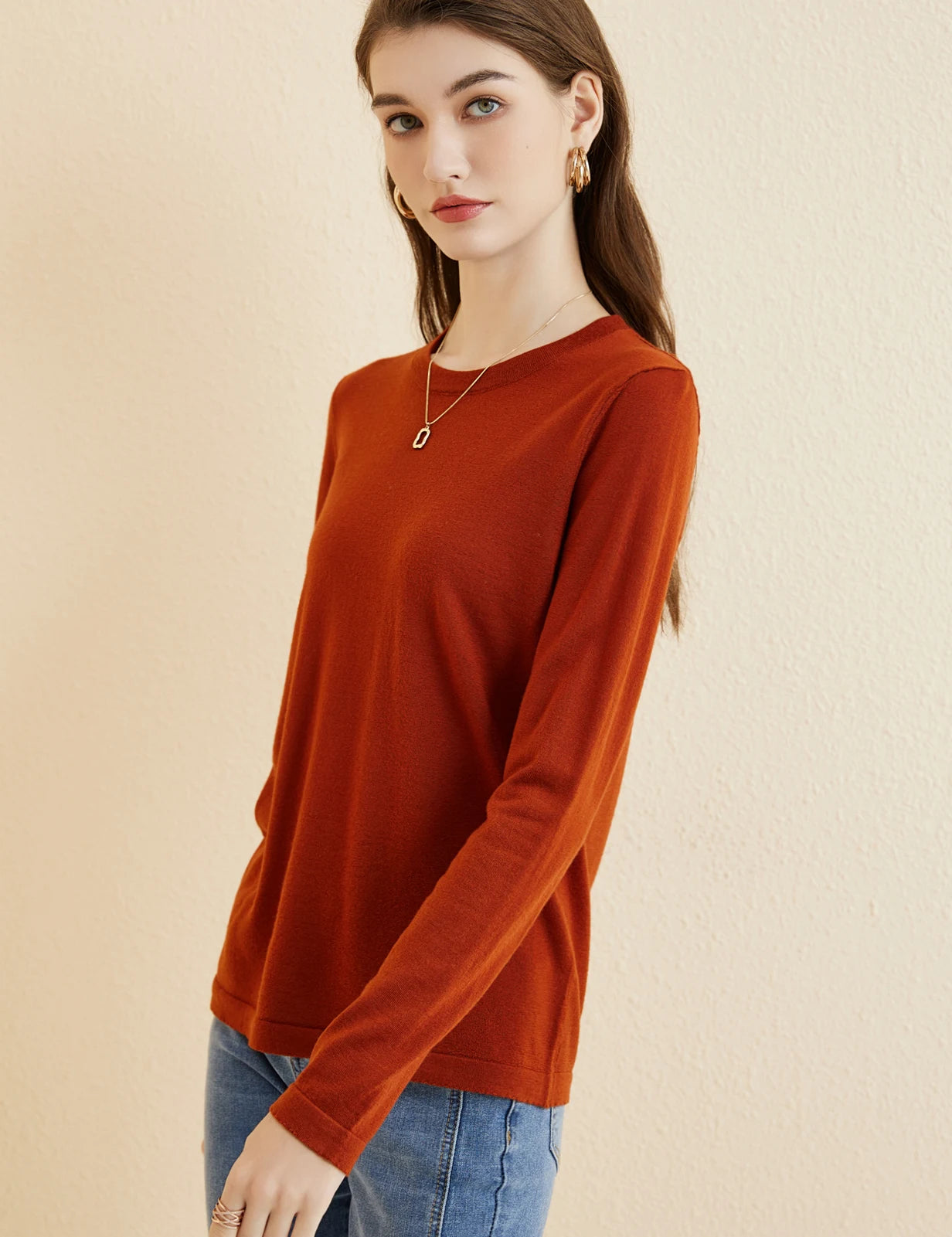 Women's T Shirt 100% Merino Wool Base Layer Top Fall Winter Fashion Crewneck Soft Merino Tee Long Sleeve Tops Knit Women Clothes