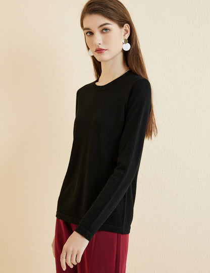 Women's T Shirt 100% Merino Wool Base Layer Top Fall Winter Fashion Crewneck Soft Merino Tee Long Sleeve Tops Knit Women Clothes