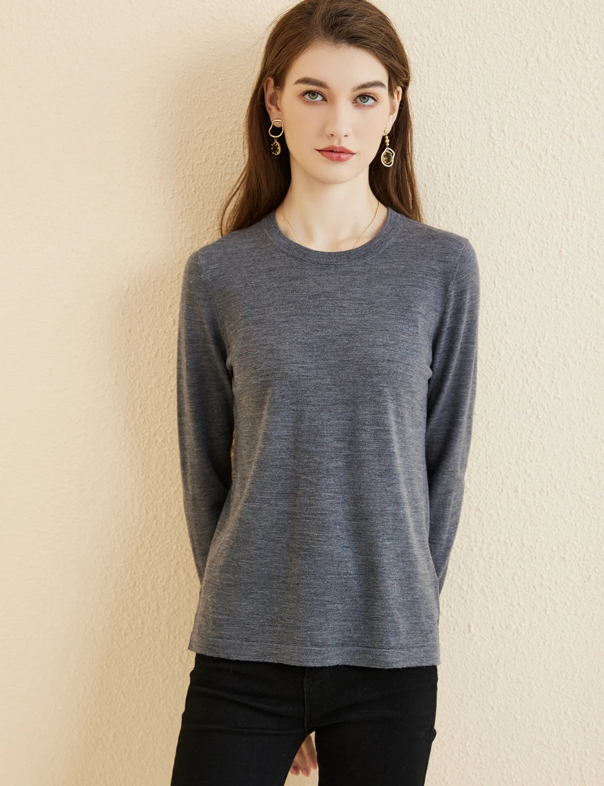 Women's T Shirt 100% Merino Wool Base Layer Top Fall Winter Fashion Crewneck Soft Merino Tee Long Sleeve Tops Knit Women Clothes